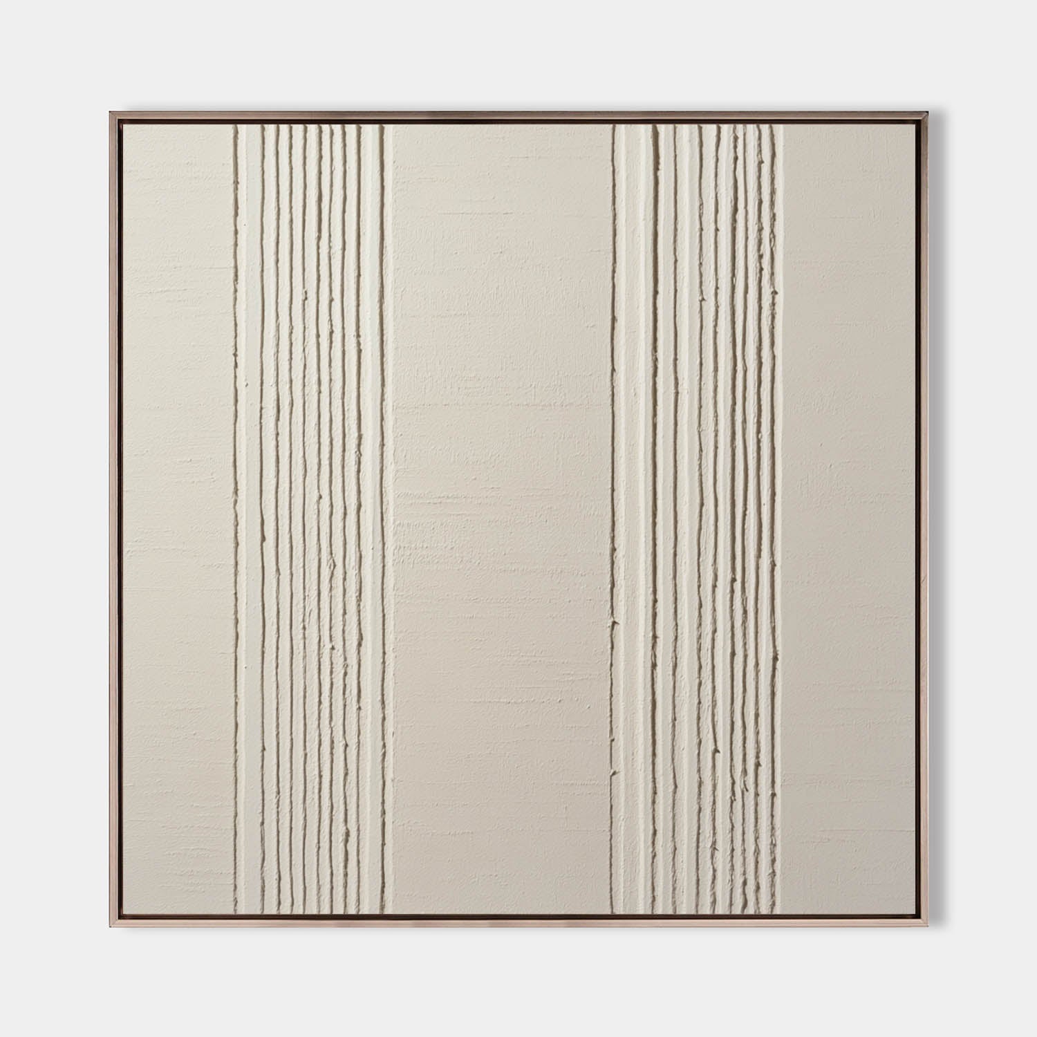 Original hand painted ivory abstract oil painting canvas, textured vertical raised lines, nordic scandinavian minimalist elegant luxury