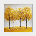 Original hand painted golden yellow textured tree oil painting canvas wall art, modern nordic scandinavian elegant luxury living room h