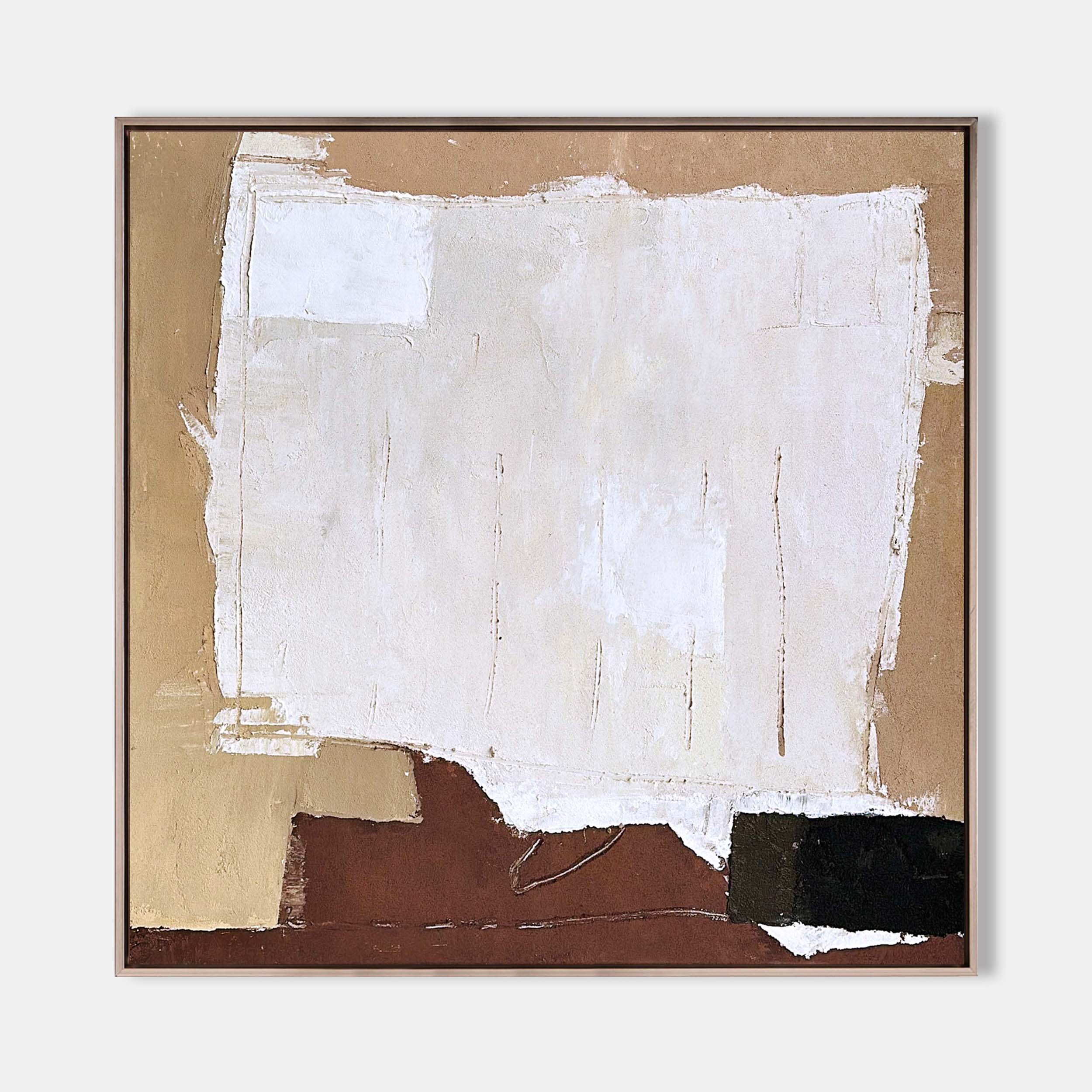 Original hand painted cream beige sienna abstract oil painting canvas wall art, nordic scandinavian minimalist elegant luxury modern li
