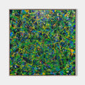 Original hand painted green blue yellow abstract oil painting canvas wall art, modern elegant luxury bold living room interior design h