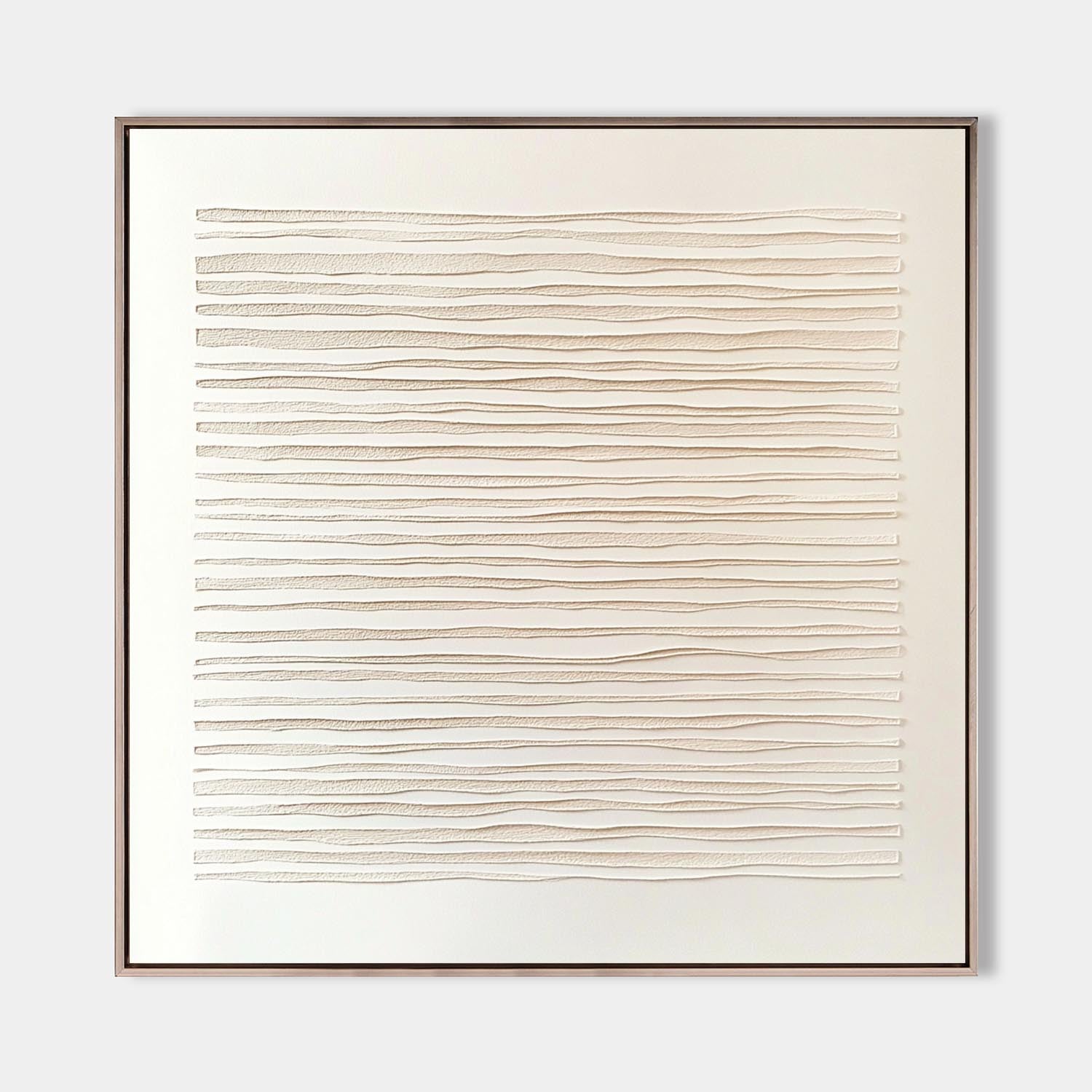 Original hand painted ivory textured horizontal lines oil painting canvas wall art, nordic scandinavian minimalist elegant luxury moder