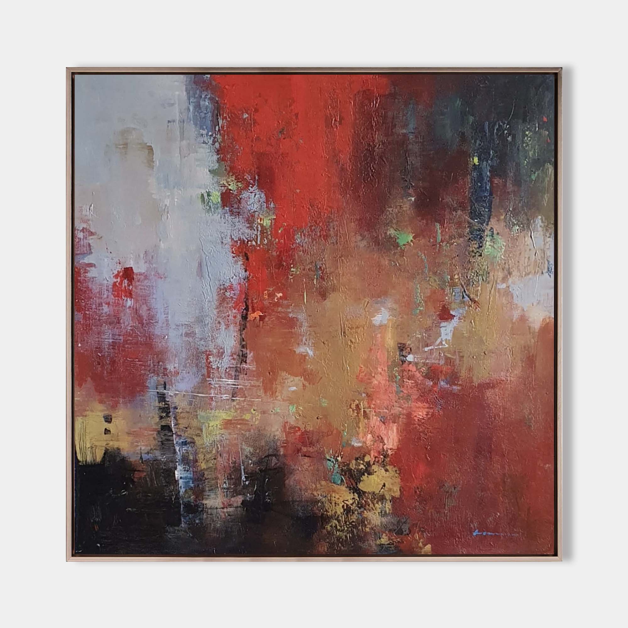 Original hand painted crimson red abstract oil painting canvas wall art, textured modern elegant luxury home decor interior design stat