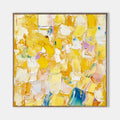Original hand painted golden yellow abstract oil painting canvas, thick textured palette knife strokes, elegant luxury modern nordic sc