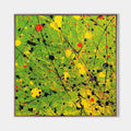 Original hand painted green yellow black splatter abstract oil painting canvas wall art, modern elegant luxury bold home decor interior