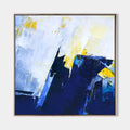 Original hand painted navy blue gold abstract oil painting canvas wall art, modern scandinavian elegant luxury geometric living room ho