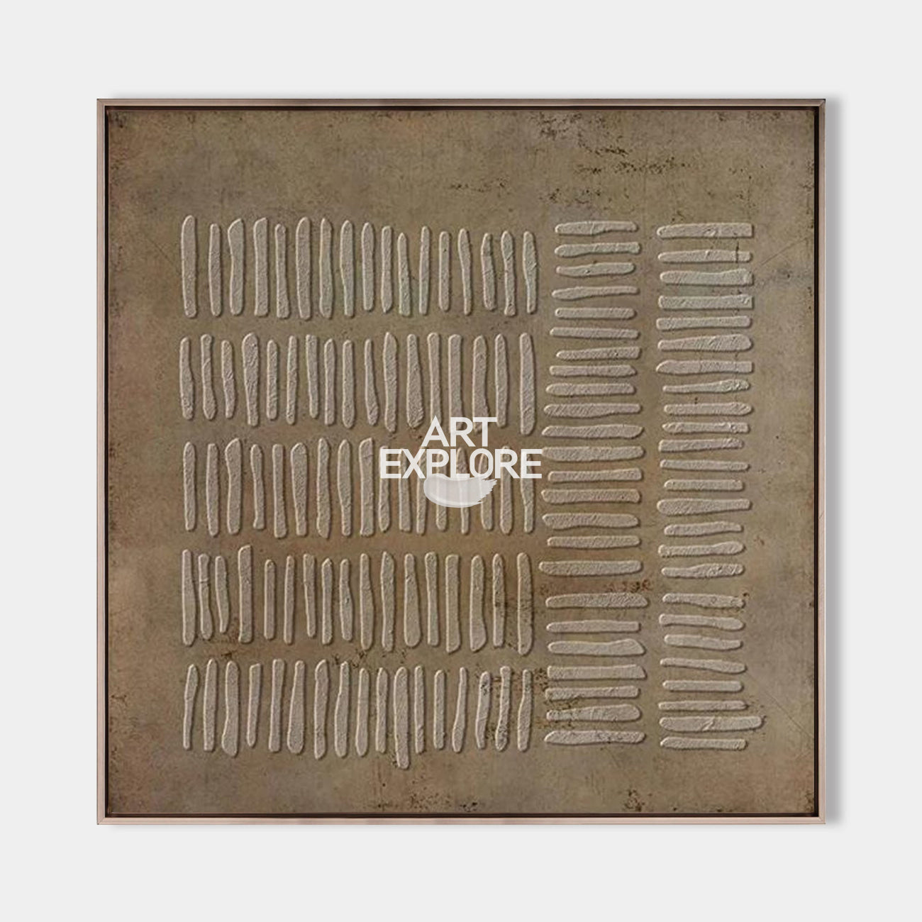 Original hand painted textured cream geometric strokes abstract oil painting canvas wall art, nordic scandinavian minimalist elegant lu