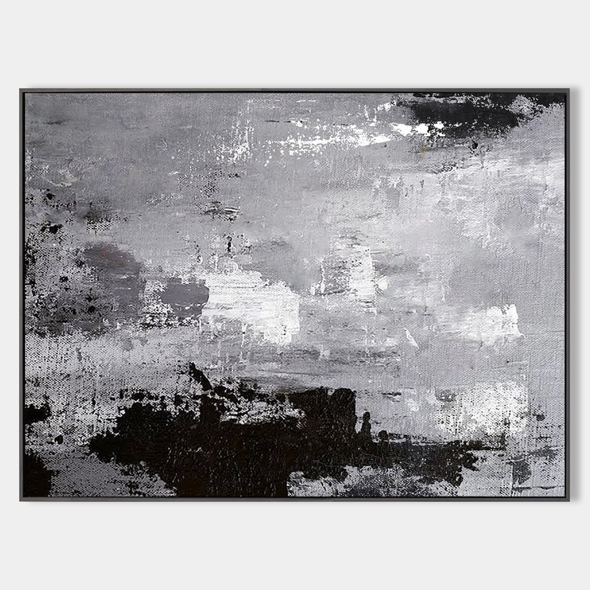 Original hand painted grey black white abstract oil painting canvas wall art, nordic scandinavian minimalist elegant luxury modern livi