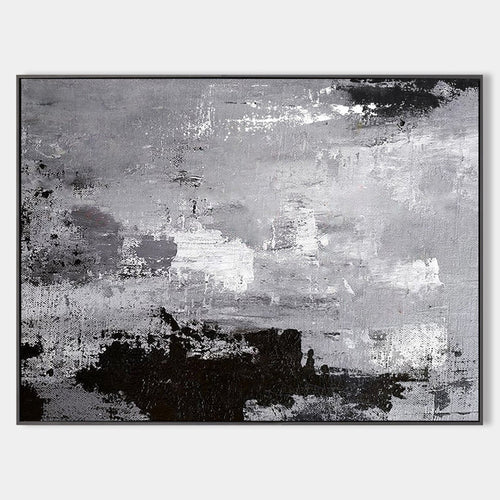 Original hand painted grey black white abstract oil painting canvas wall art, nordic scandinavian minimalist elegant luxury modern livi