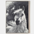 Original hand painted monochrome white horse abstract oil painting canvas wall art, nordic scandinavian elegant luxury modern living ro