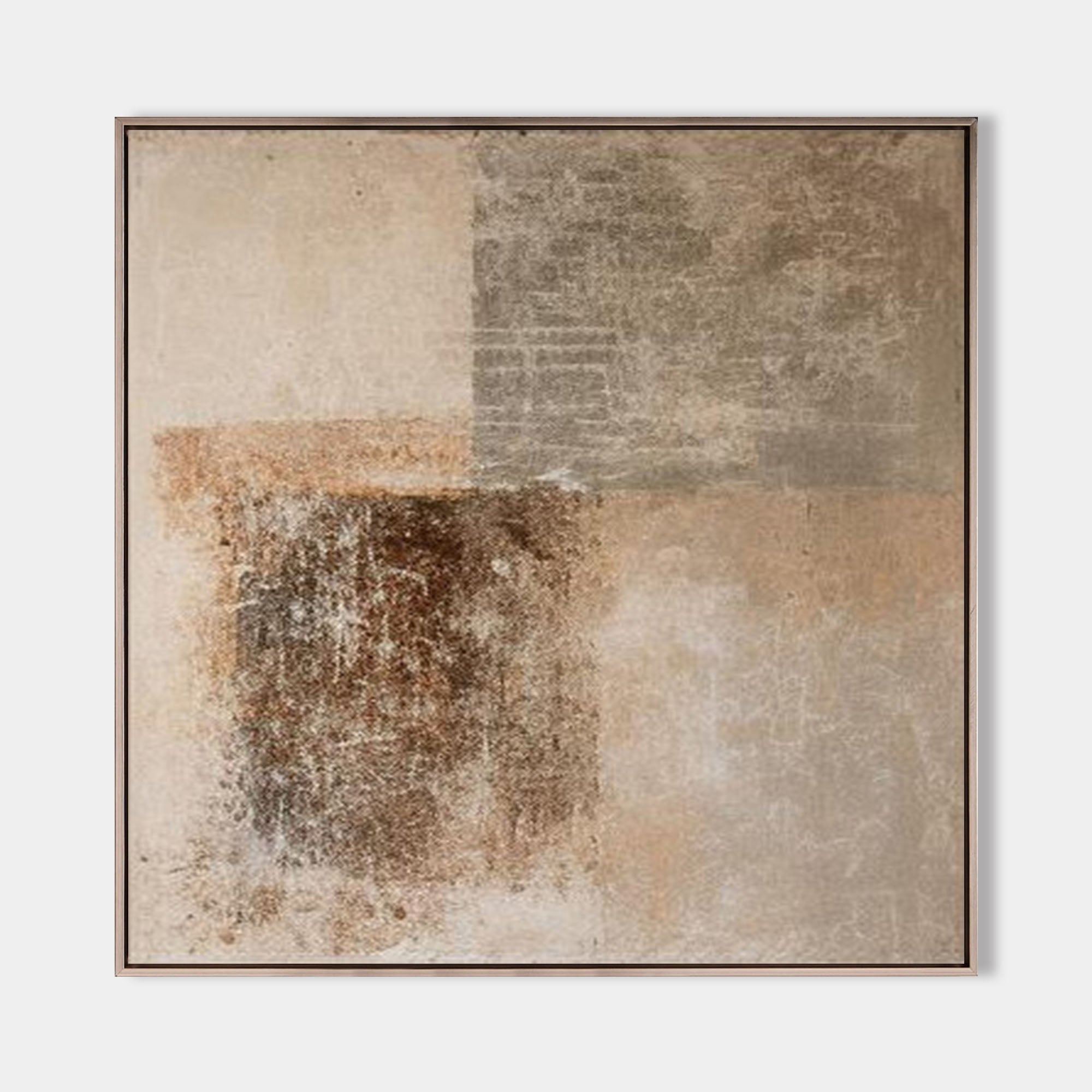 Original hand painted warm beige amber brown textured geometric abstract oil painting canvas wall art, nordic scandinavian elegant luxu