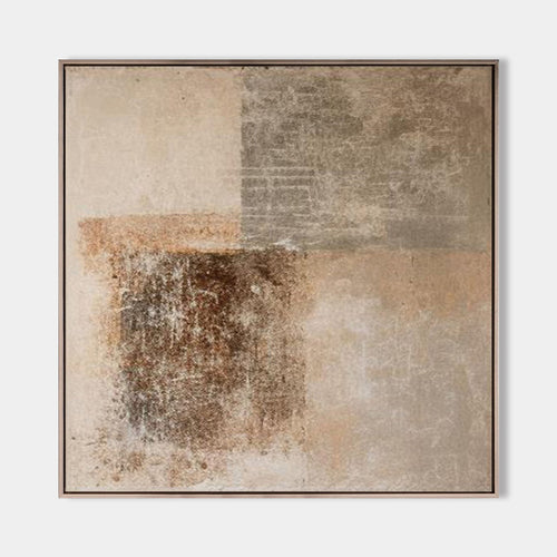 Original hand painted warm beige amber brown textured geometric abstract oil painting canvas wall art, nordic scandinavian elegant luxu