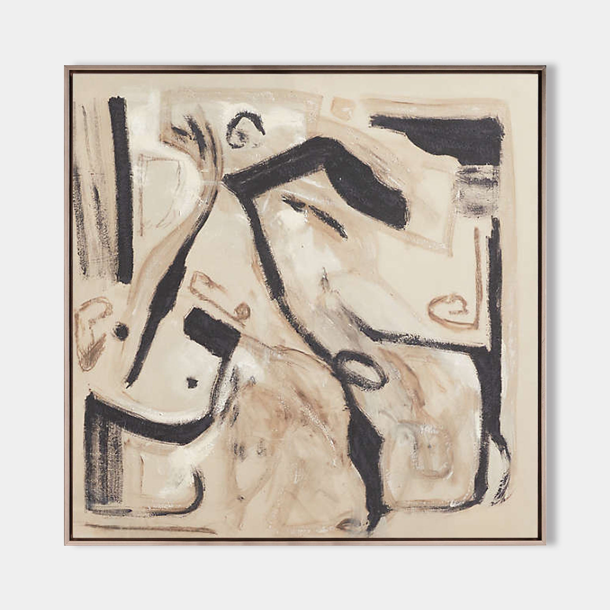 Original hand painted ivory black abstract figure oil painting canvas wall art, nordic scandinavian elegant luxury modern living room h