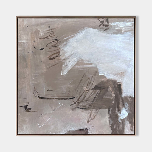 Original hand painted taupe ash grey abstract oil painting canvas wall art, expressive brushstrokes nordic scandinavian elegant luxury