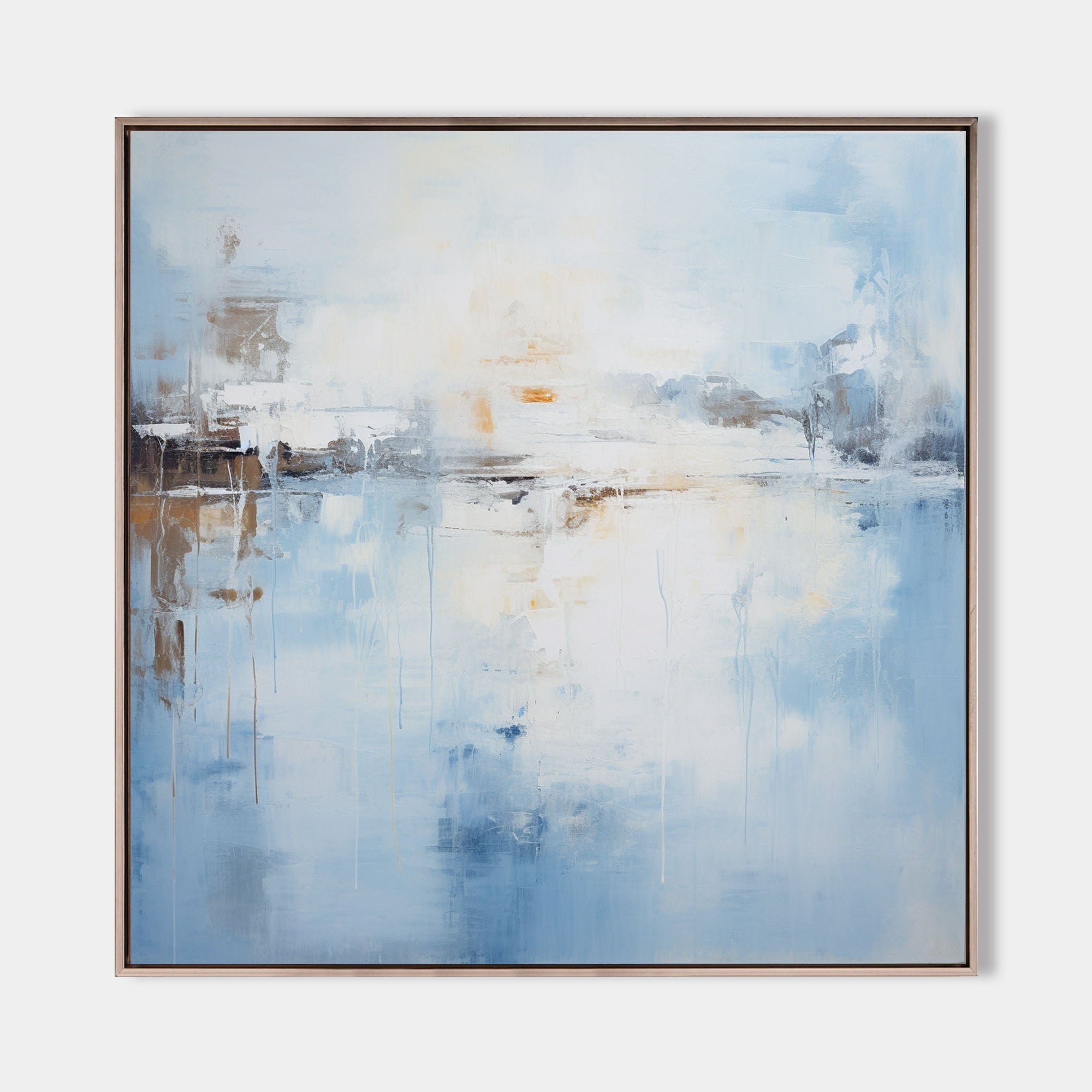 Original hand painted pale blue abstract oil painting canvas wall art, nordic scandinavian minimalist elegant luxury coastal modern liv