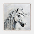 Original hand painted monochrome white horse abstract oil painting canvas wall art, nordic scandinavian elegant luxury modern living ro