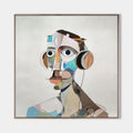 Original hand painted cubist abstract portrait oil painting canvas wall art ivory teal earth tones elegant modern nordic scandinavian l