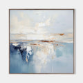 Original hand painted light blue coastal abstract oil painting canvas wall art, nordic scandinavian minimalist elegant luxury modern li