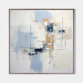 Original hand painted pale blue white beige geometric abstract oil painting canvas wall art, nordic scandinavian minimalist elegant lux