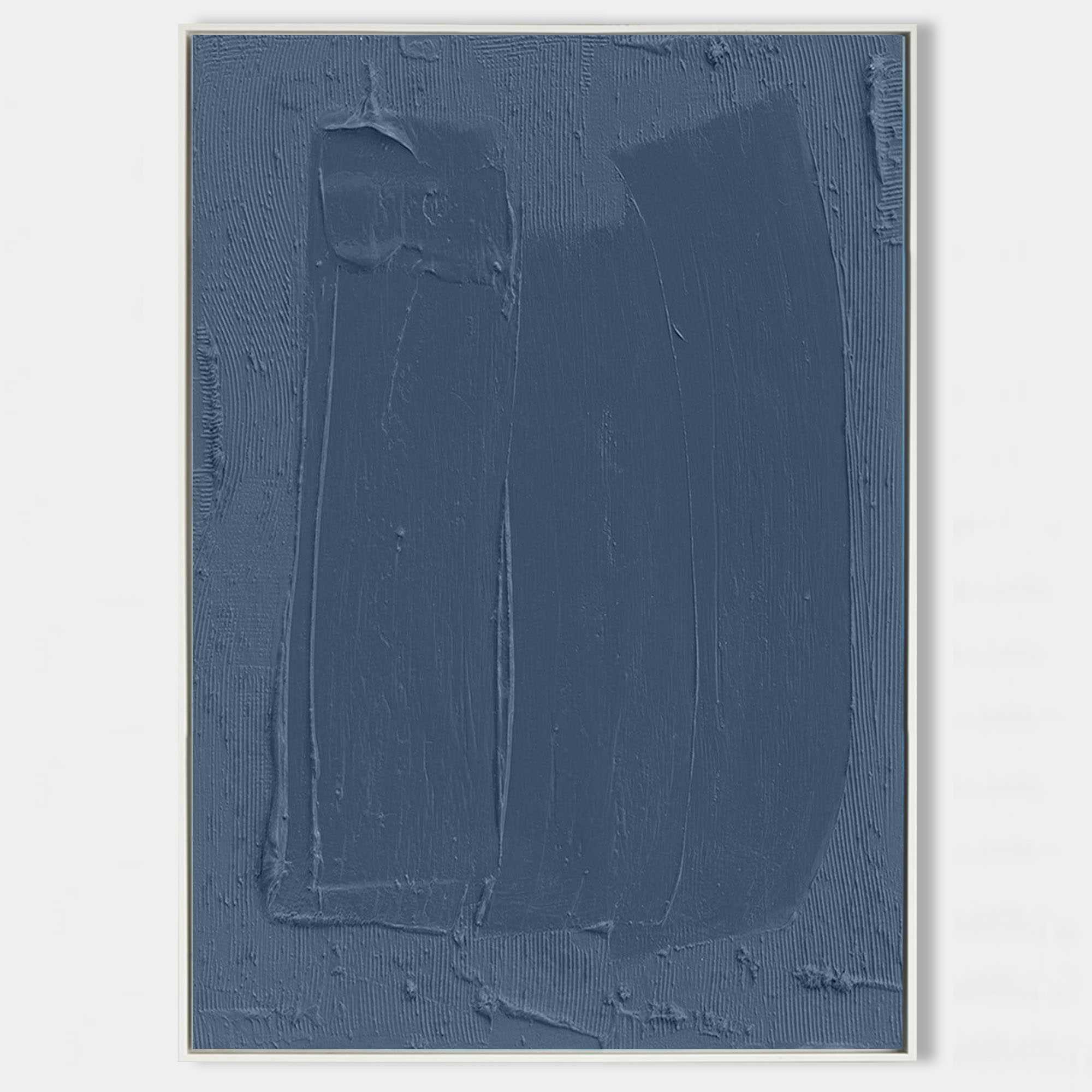 Original hand painted slate blue abstract oil painting canvas wall art, textured palette knife strokes, nordic scandinavian minimalist