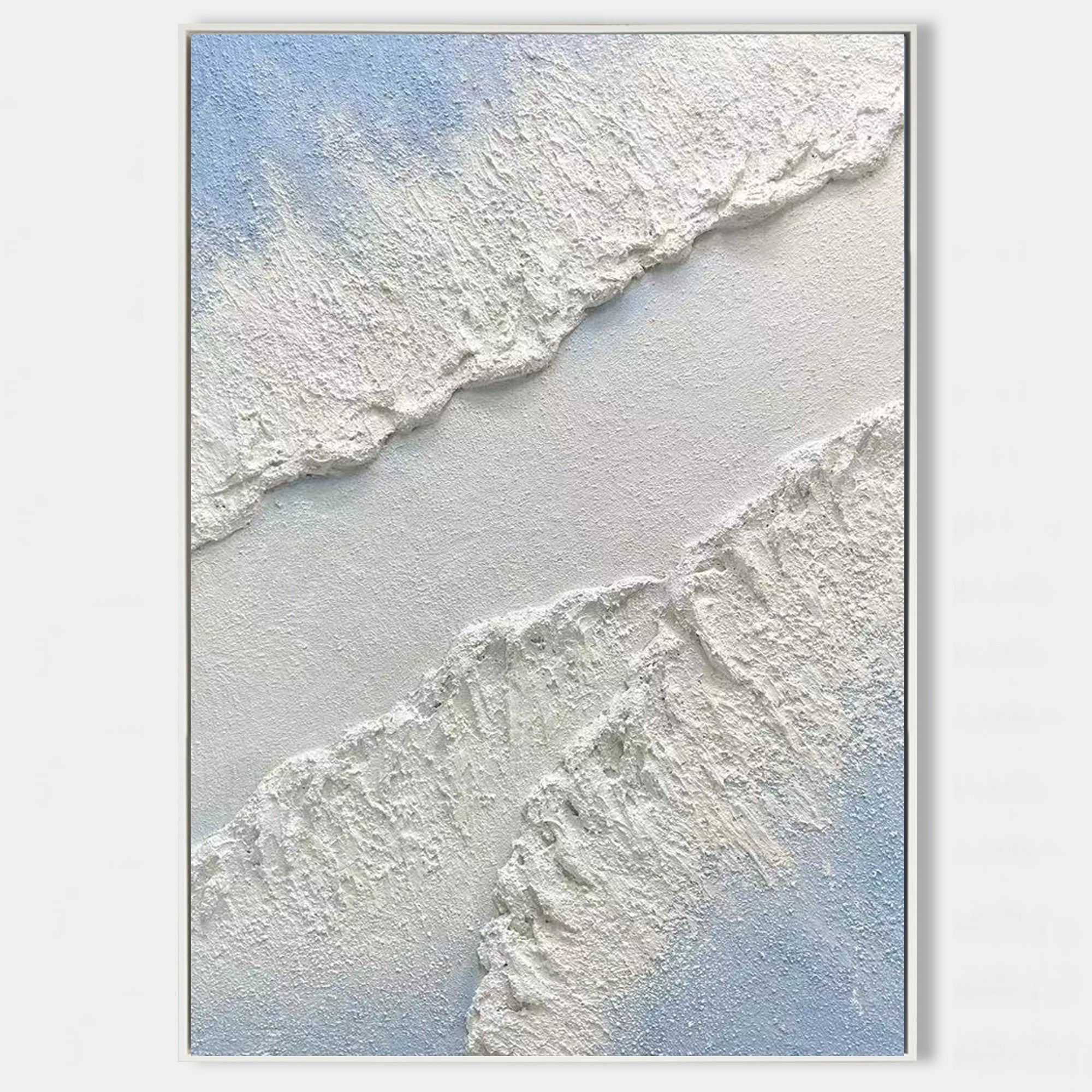 Original hand painted white textured wave abstract oil painting canvas wall art, coastal nordic scandinavian minimalist elegant luxury