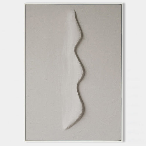 Original hand painted ash grey abstract oil painting canvas wall art, sculptural sinuous line texture, nordic scandinavian minimalist e