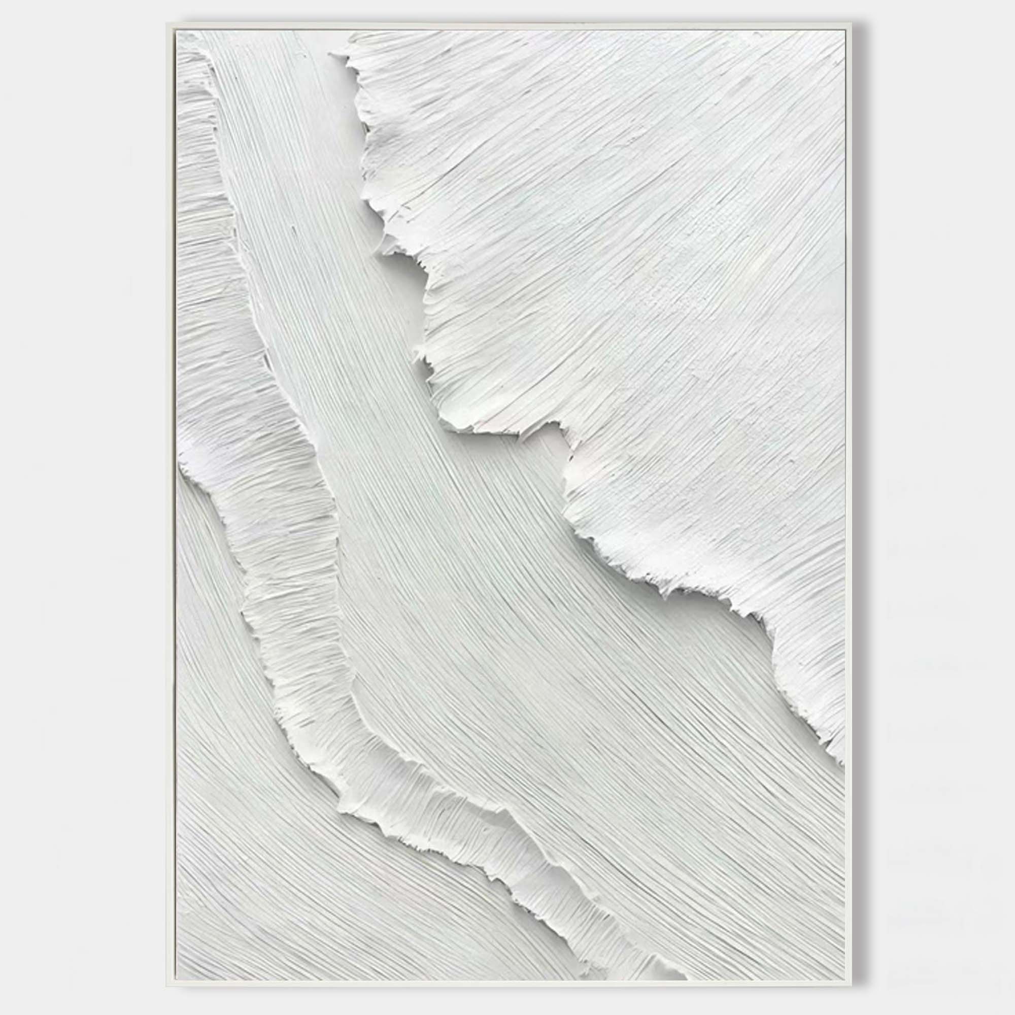 Original hand painted white textured abstract oil painting canvas wall art, nordic scandinavian minimalist elegant luxury modern living