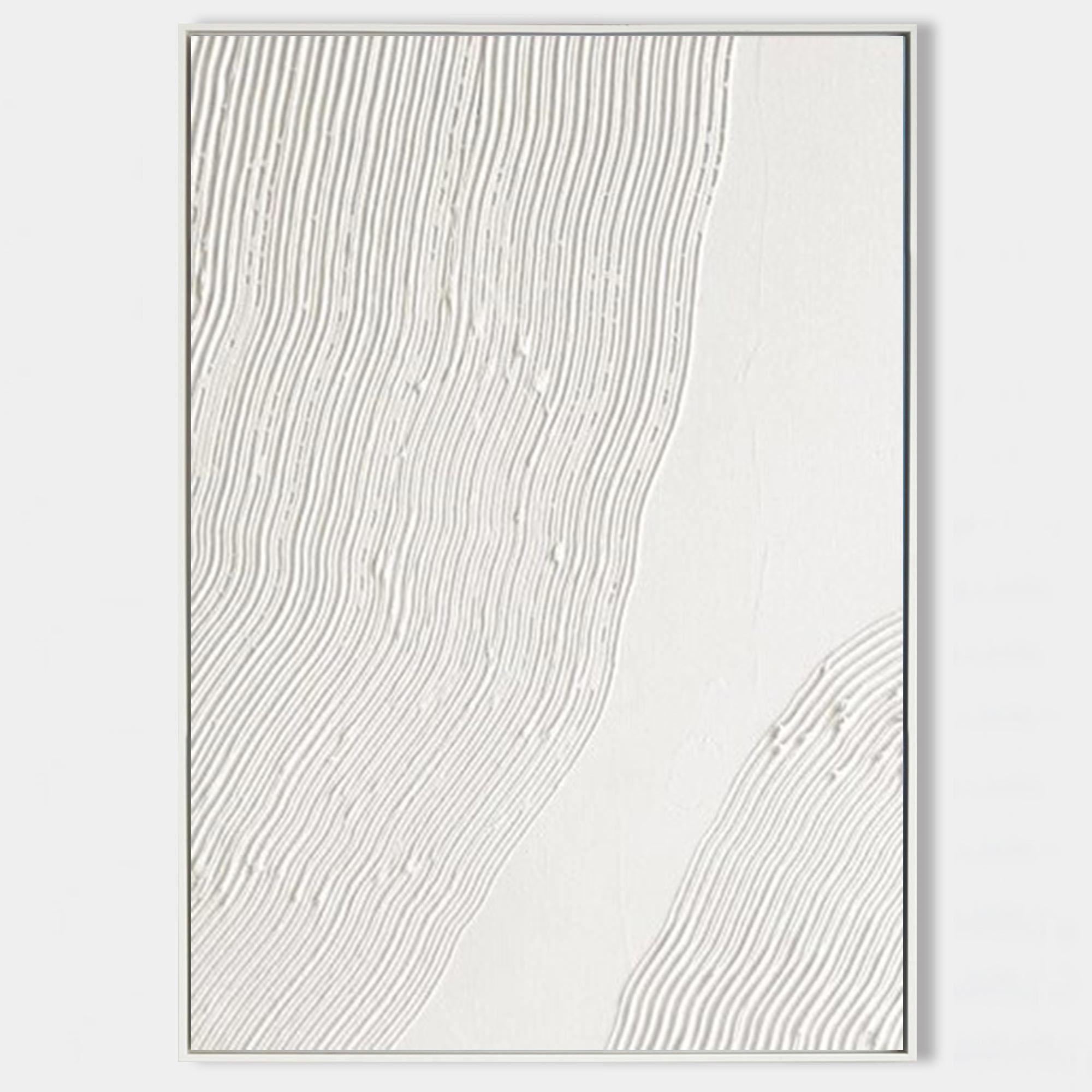 Original hand painted ivory white textured flowing line abstract oil painting canvas wall art, nordic scandinavian minimalist elegant l