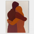 Original hand painted burgundy burnt orange abstract figures embracing oil painting canvas, nordic scandinavian minimalist elegant luxu