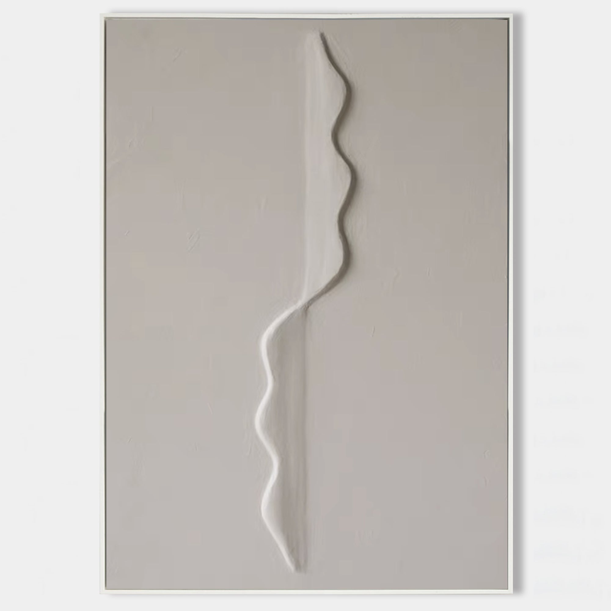 Original hand painted greige abstract oil painting, raised white wavy line textured canvas, nordic scandinavian minimalist elegant luxu