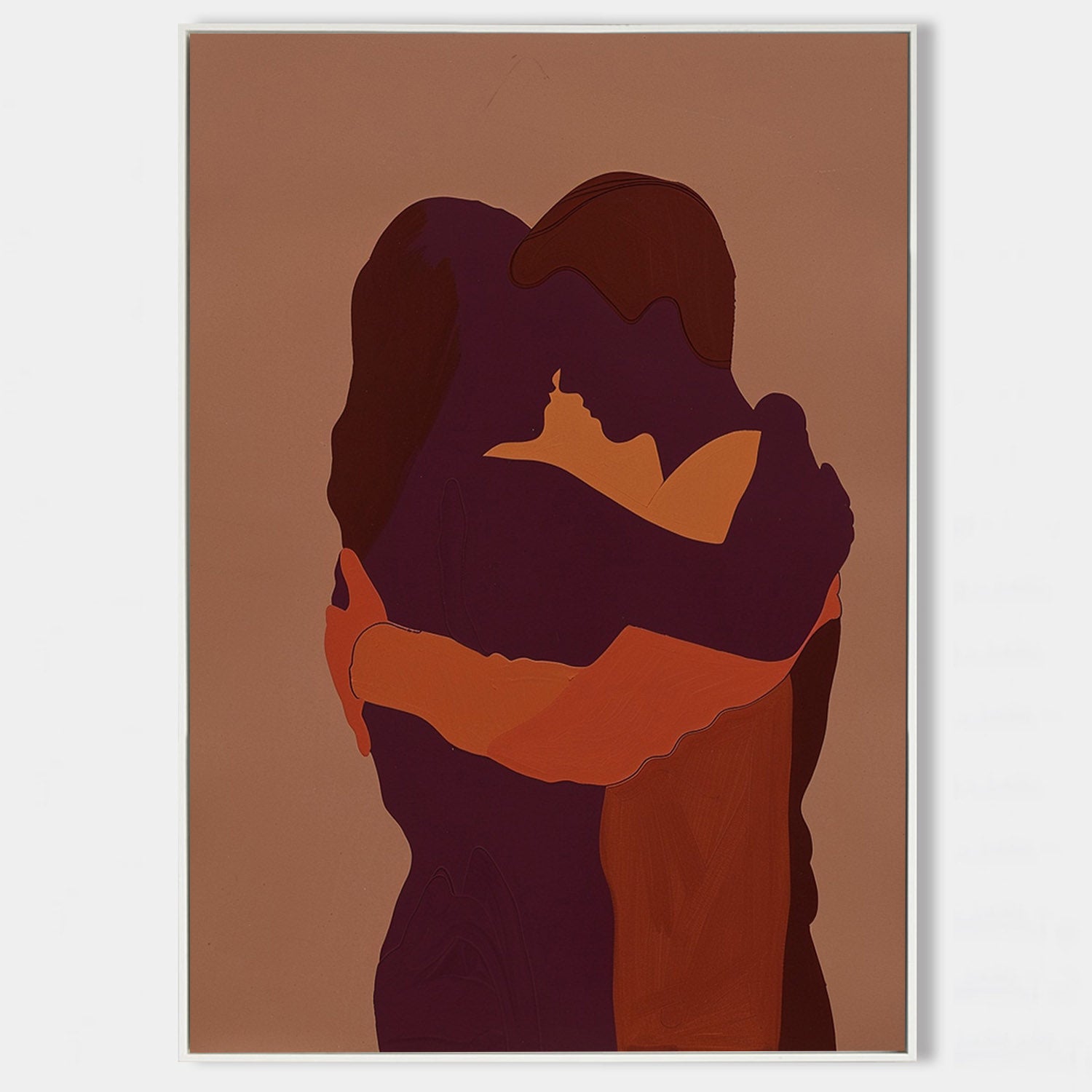 Original hand painted sienna burgundy abstract embracing figures oil painting canvas wall art, nordic scandinavian elegant luxury moder