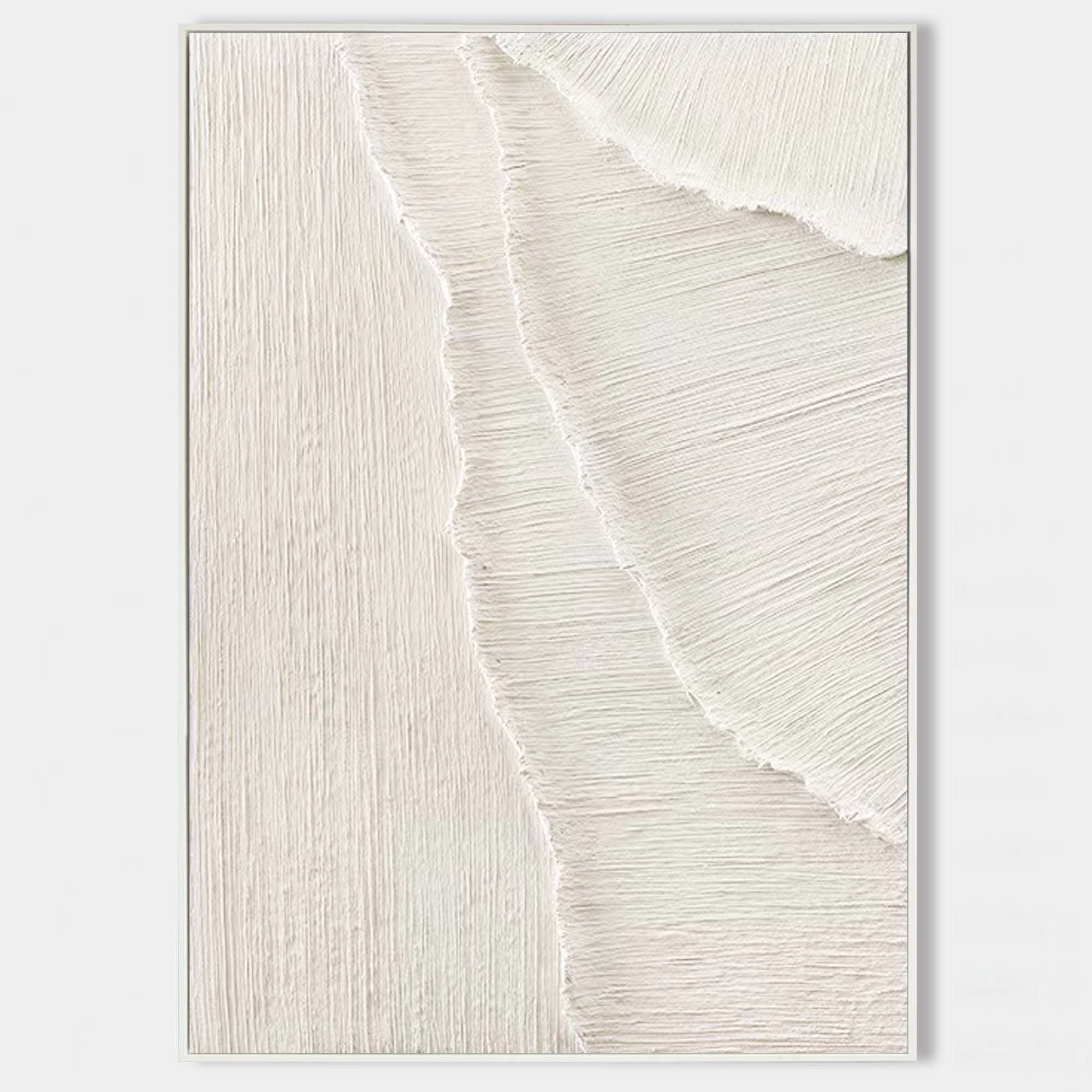 Original hand painted ivory cream textured wave relief abstract oil painting canvas wall art nordic scandinavian minimalist elegant lux
