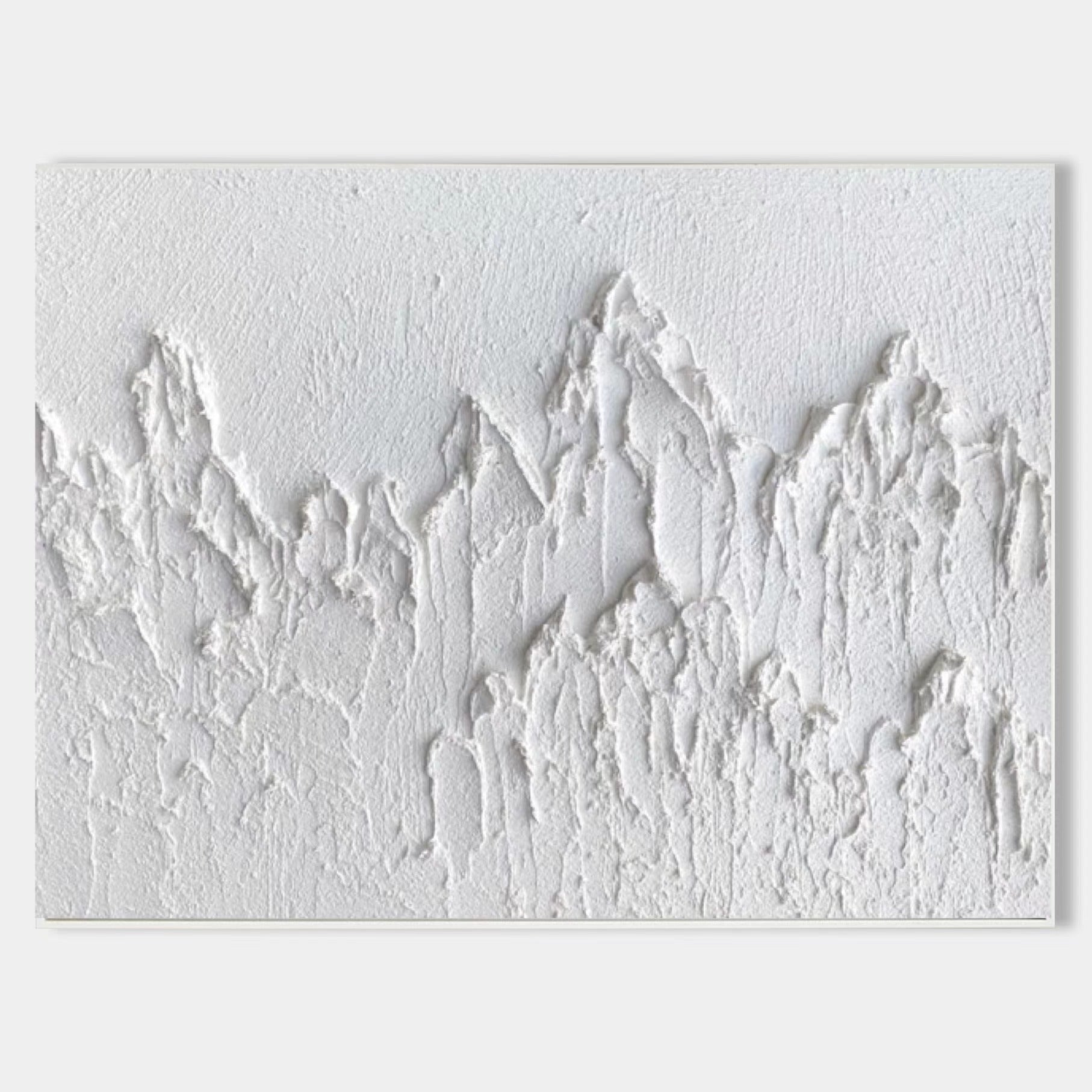 Original hand painted white textured mountain landscape oil painting canvas wall art, nordic scandinavian minimalist elegant luxury mod