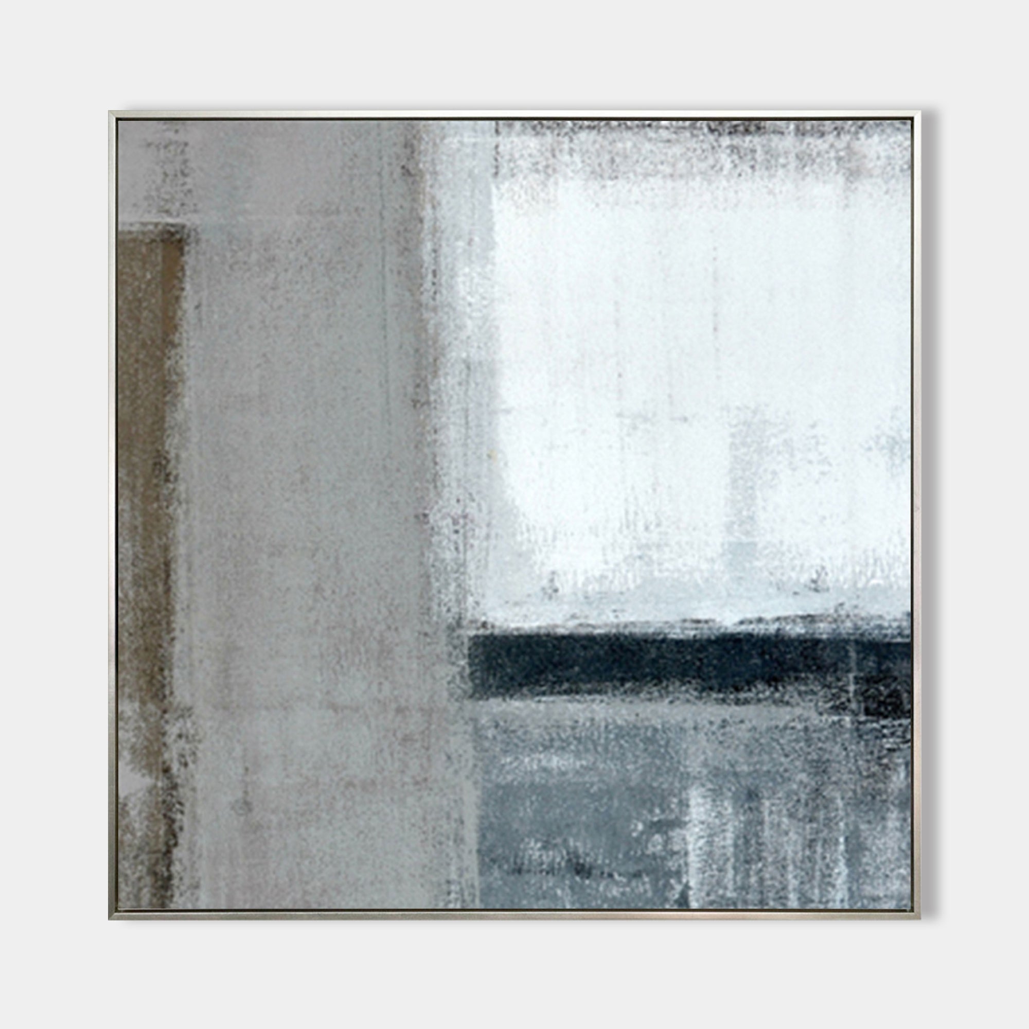 Original hand painted grey white charcoal abstract geometric oil painting canvas wall art, nordic scandinavian minimalist elegant luxur
