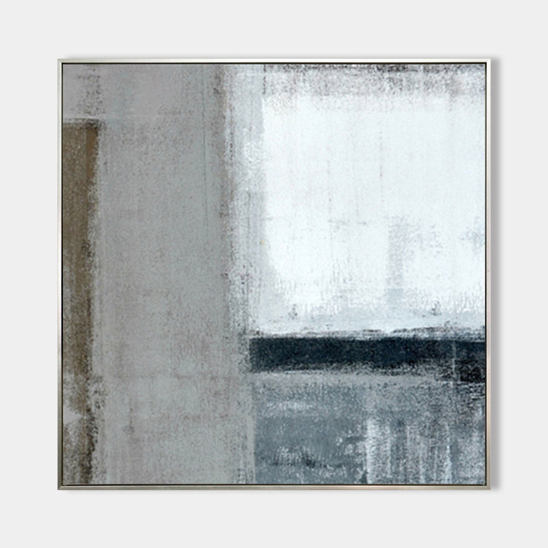 Original hand painted grey white charcoal abstract geometric oil painting canvas wall art, nordic scandinavian minimalist elegant luxur