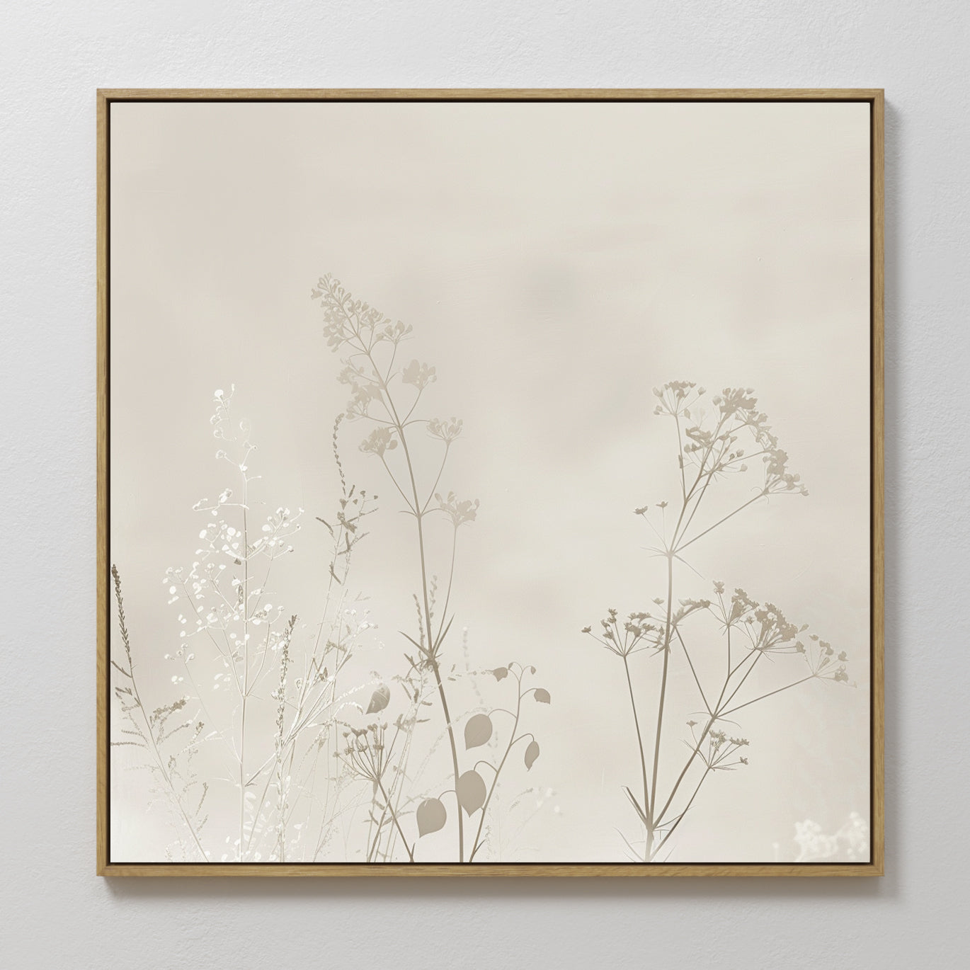 Original hand painted beige ivory botanical silhouette oil painting canvas wall art, nordic scandinavian elegant minimalist luxury modern home decor i