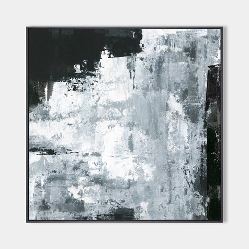 Original hand painted black white grey textured abstract oil painting canvas wall art, nordic scandinavian elegant luxury modern living