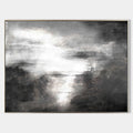 Original hand painted black grey silver abstract coastal landscape oil painting canvas wall art, nordic scandinavian elegant luxury mod
