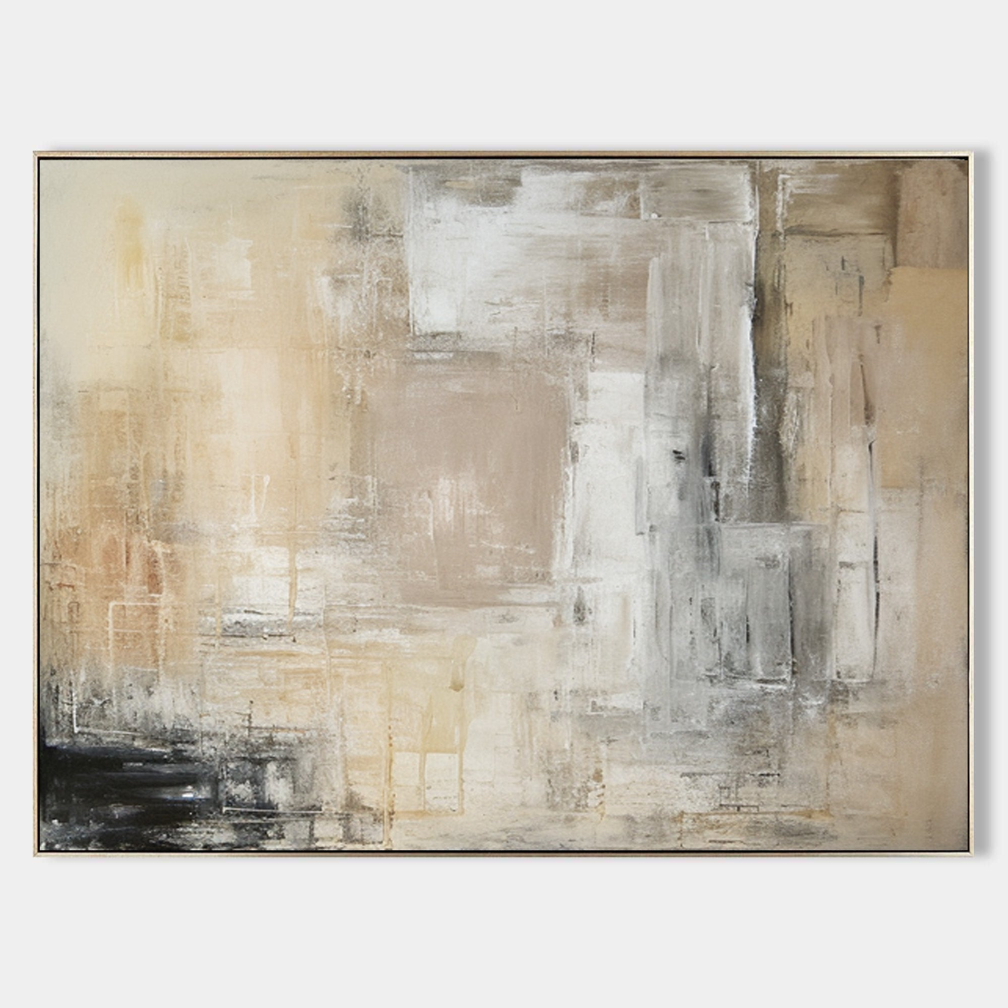 Original hand painted beige taupe charcoal abstract oil painting canvas wall art, nordic scandinavian elegant luxury minimalist modern