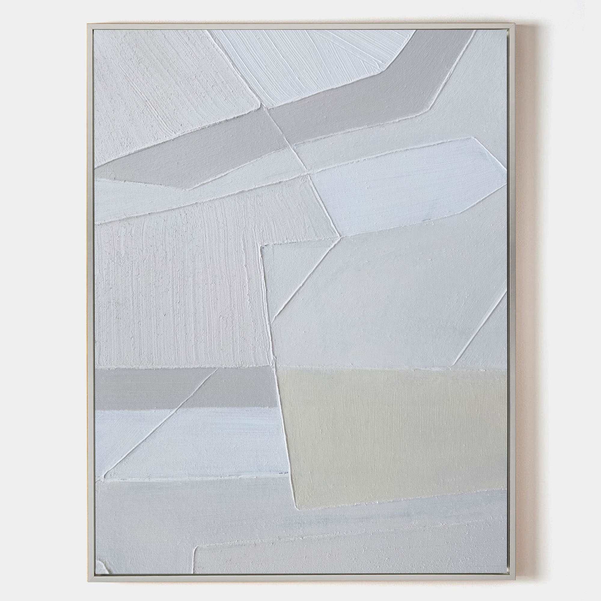 Original hand painted grey white geometric abstract oil painting canvas wall art, nordic scandinavian elegant luxury minimalist modern