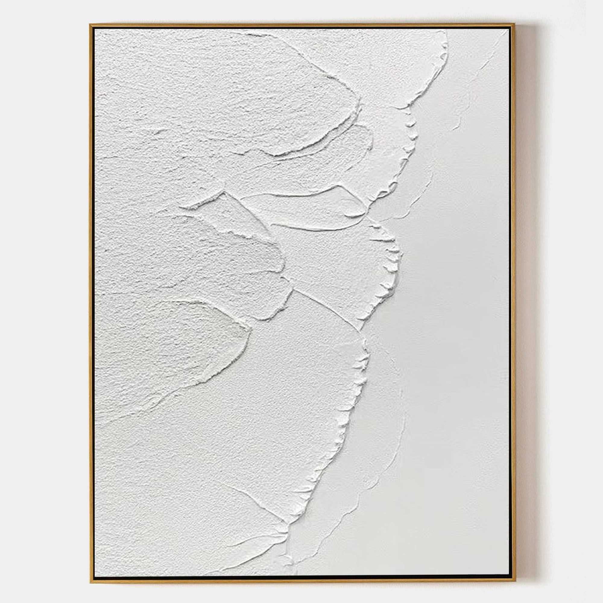 Original hand painted white textured abstract oil painting canvas wall art, nordic scandinavian minimalist elegant luxury modern living