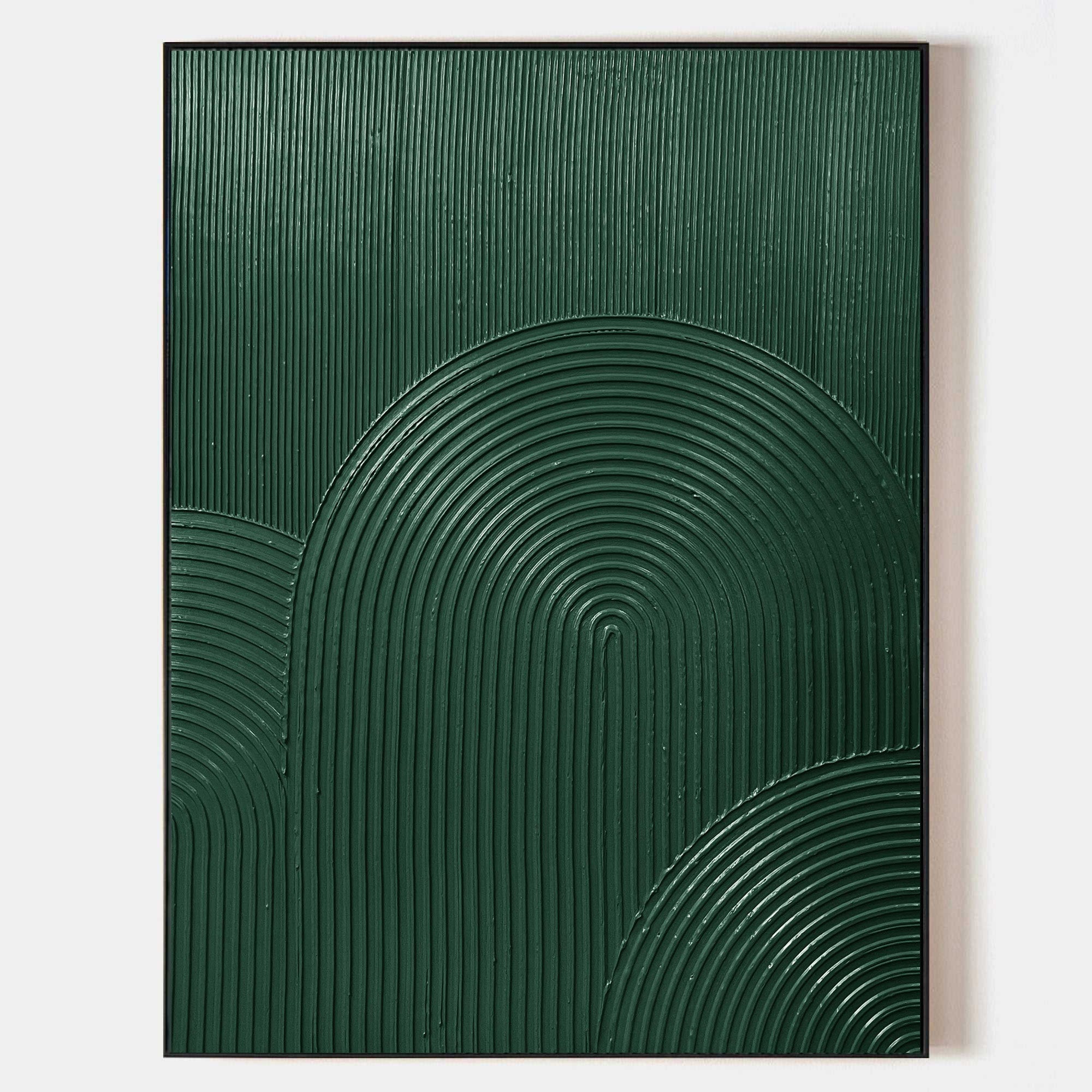 Original hand painted emerald green geometric arch oil painting canvas wall art, nordic scandinavian minimalist elegant luxury modern h