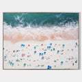 Original hand painted teal coastal aerial beach oil painting canvas wall art, modern elegant luxury nordic scandinavian home decor inte