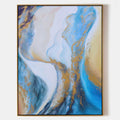 Original hand painted teal blue gold abstract coastal oil painting canvas wall art, elegant luxury modern nordic scandinavian living ro