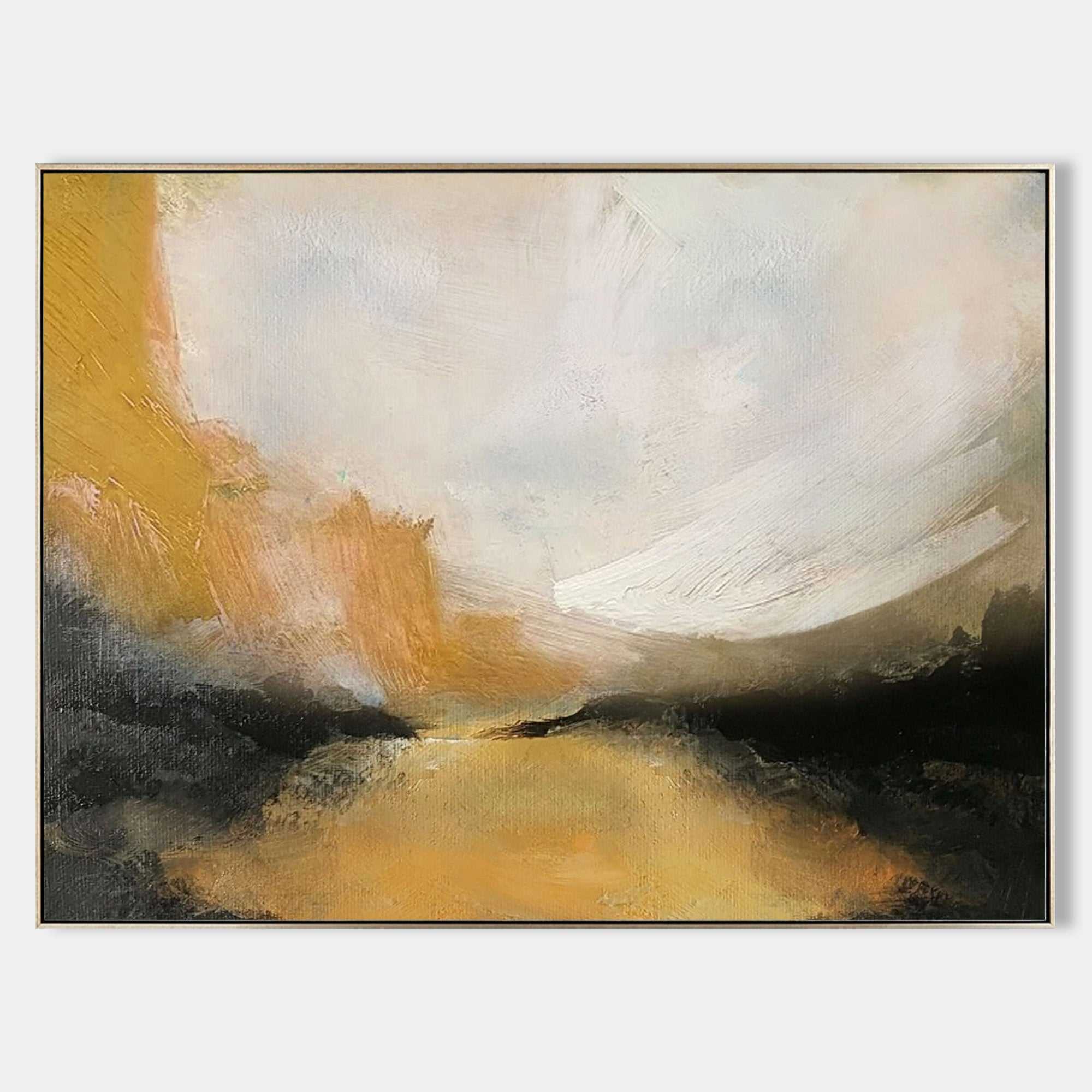 Original hand painted amber ochre charcoal abstract oil painting canvas, atmospheric moody nordic scandinavian elegant luxury modern li