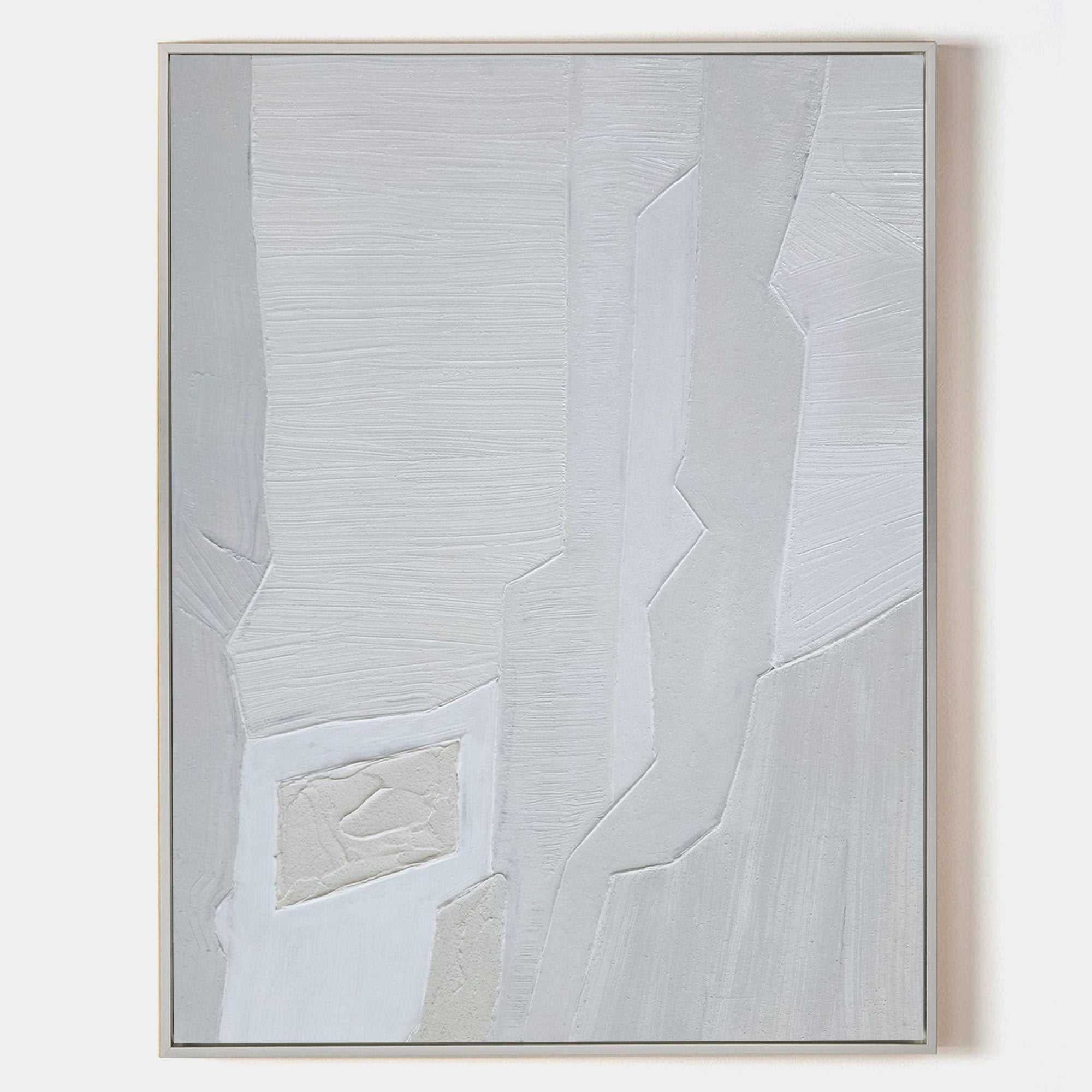 Original hand painted white grey textured geometric abstract oil painting canvas wall art, nordic scandinavian minimalist elegant luxur