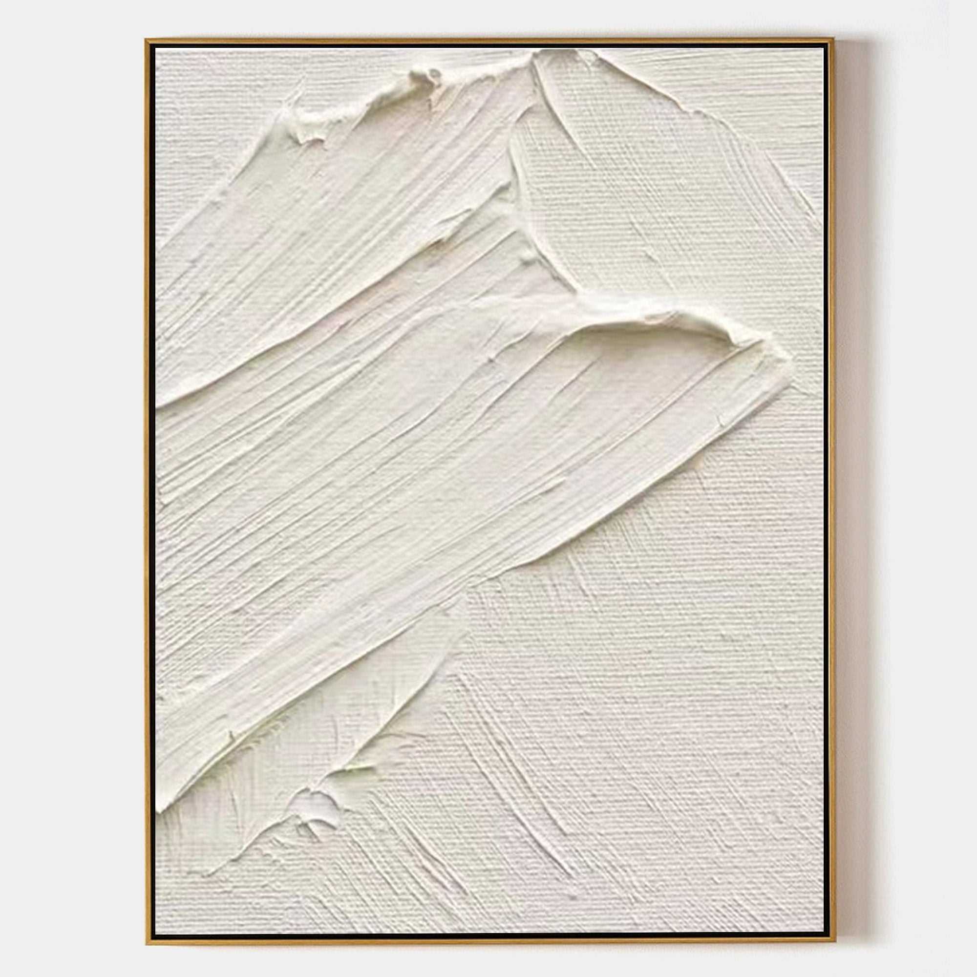 Original hand painted ivory abstract oil painting canvas, thick palette knife texture strokes, minimalist nordic scandinavian elegant l