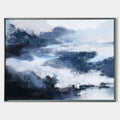 Original hand painted navy blue abstract oil painting canvas wall art, moody atmospheric clouds luxury scandinavian elegant modern livi