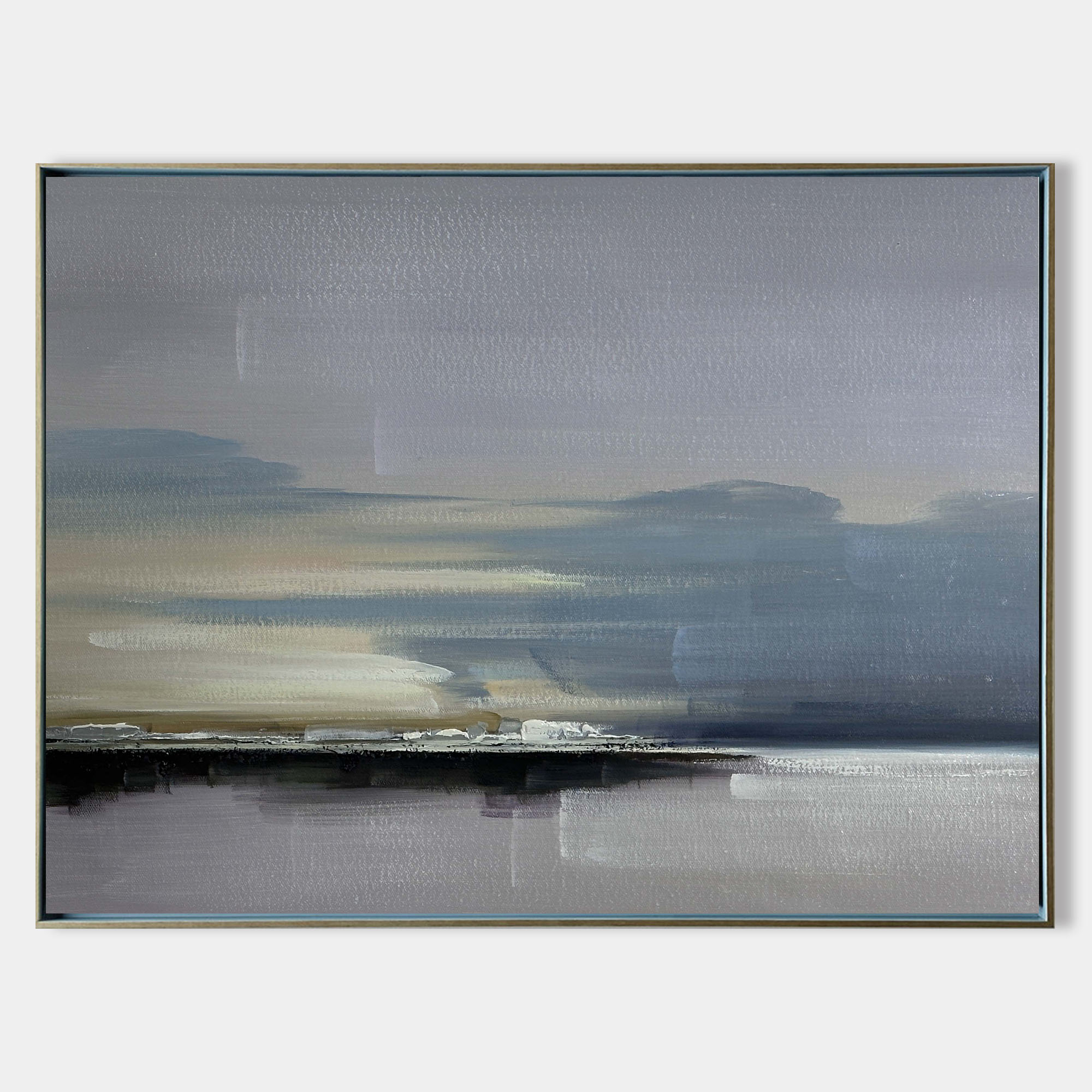 Original hand painted slate grey coastal abstract oil painting canvas wall art, nordic scandinavian minimalist elegant luxury modern ho