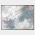 Original hand painted white teal blush abstract cloud oil painting canvas wall art, nordic scandinavian minimalist elegant luxury moder