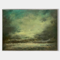 Original hand painted teal green moody cloudscape abstract oil painting canvas wall art, nordic scandinavian elegant luxury modern livi